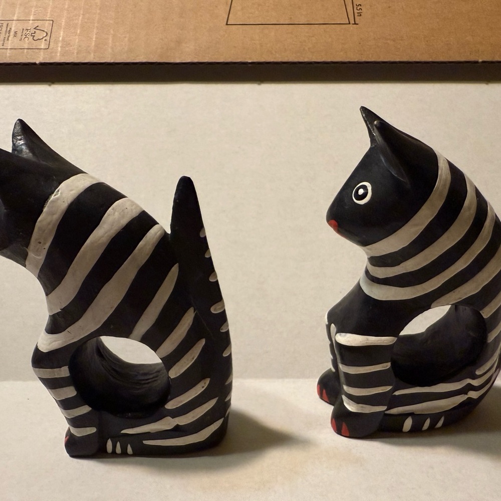 Striped Black and White Cat Figurine